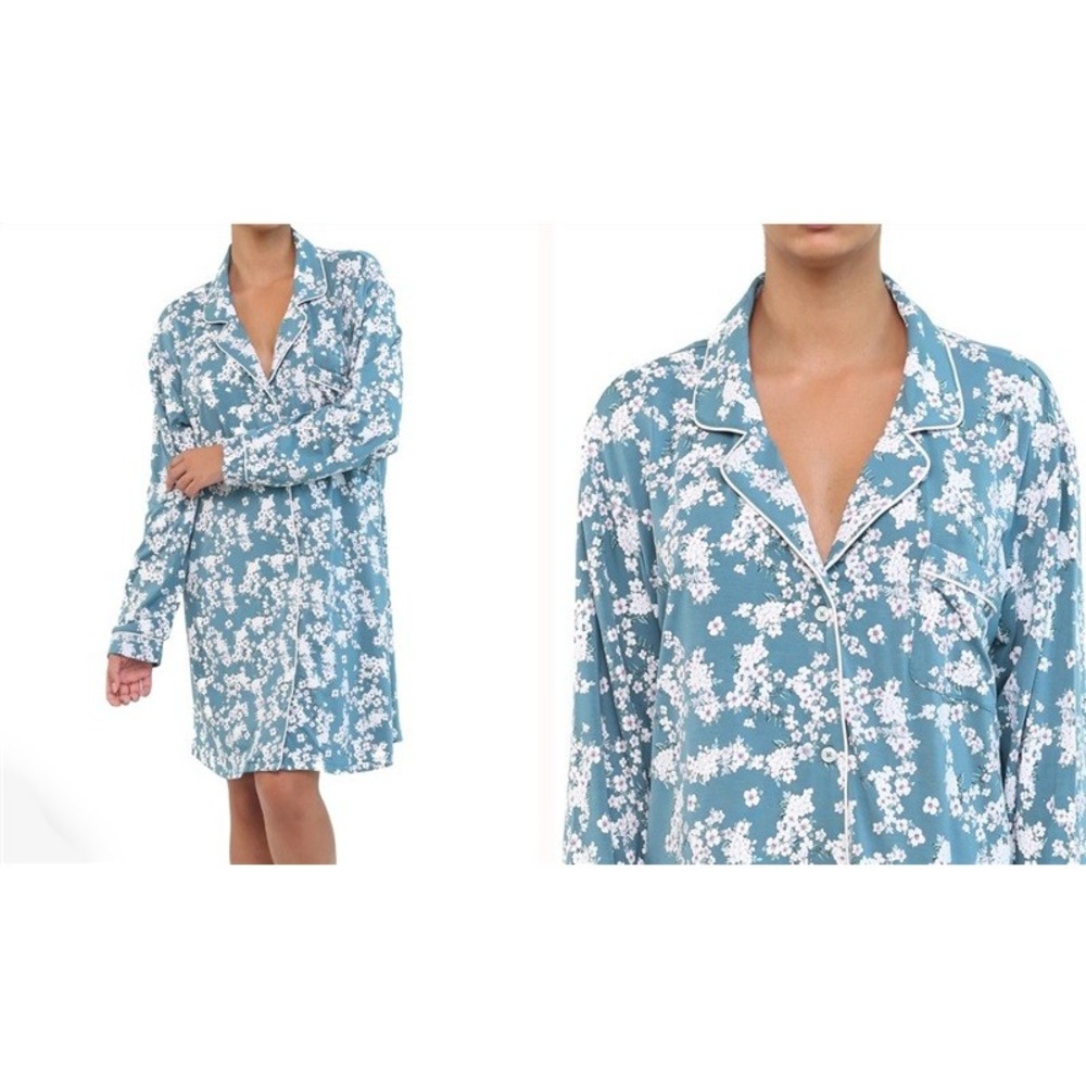 NWT Papinelle M ISABELLE DEEP TEAL MODAL LONG SLEEVE NIGHTSHIRT 99822